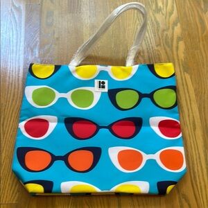 Lisa Perry Blue Tote with Colorful Sunglasses Design